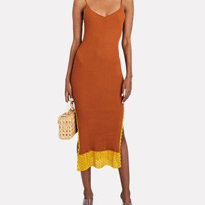 BRAND NEW with tags: STAUD Pleasanton Midi Dress in Tan Goldie